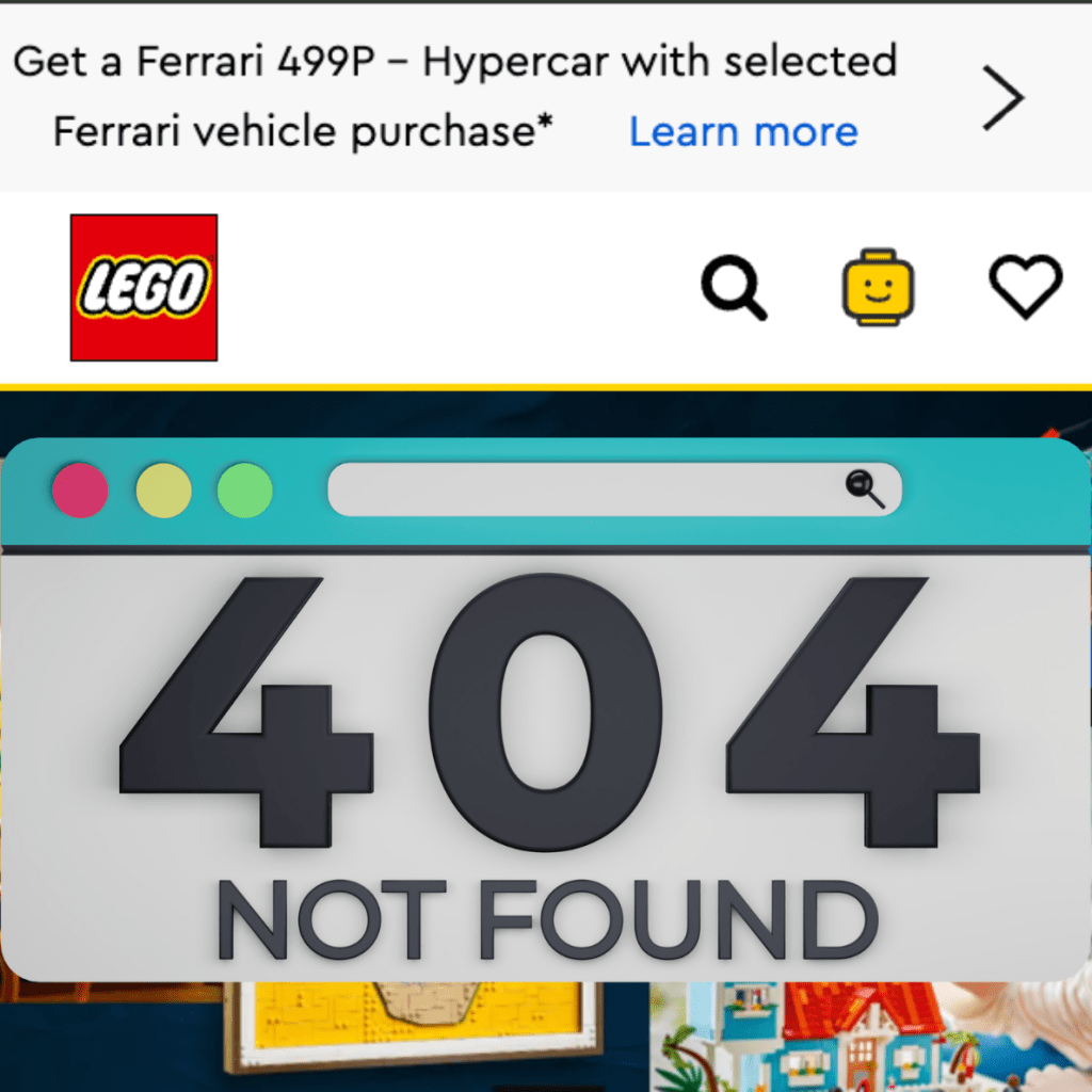 LEGO® Mobile Website With 404 Not Found Graphic On Top