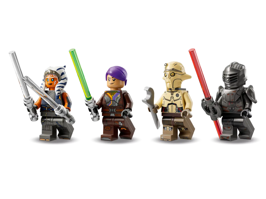 LEGO® Star Wars Ahsoka Tano’s T-6 Jedi Shuttl Minifigures Contained Are Ahsoka Tano, Marrok, Sabine Wren, and Professor Huang